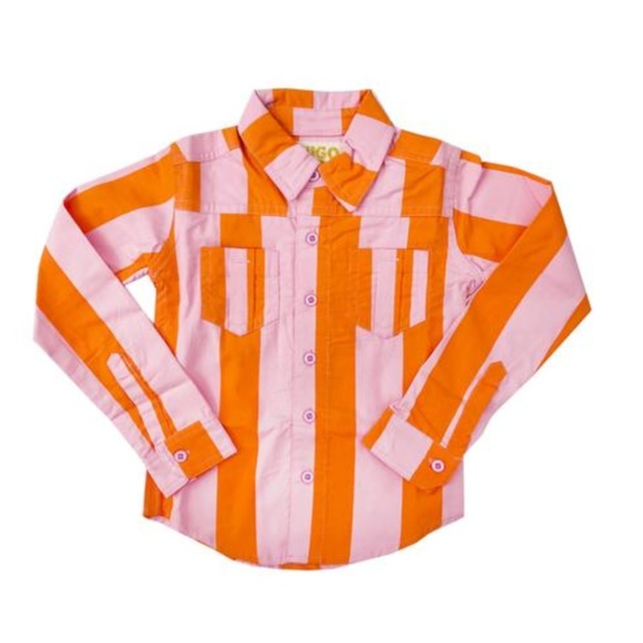 hugo loves tiki Other - Hugo Loves Tiki Orange Pink Stripe Collared Shirt